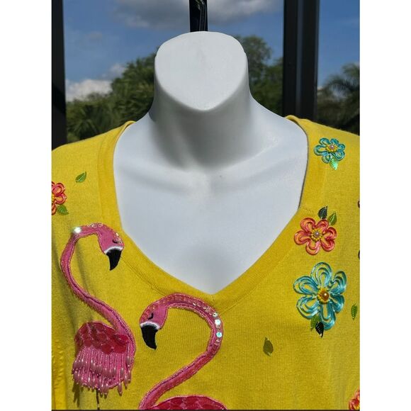Jack B Quick Vintage Yellow, Pink, Green, V Neckline Sweater Size XL - Picture 3 of 8